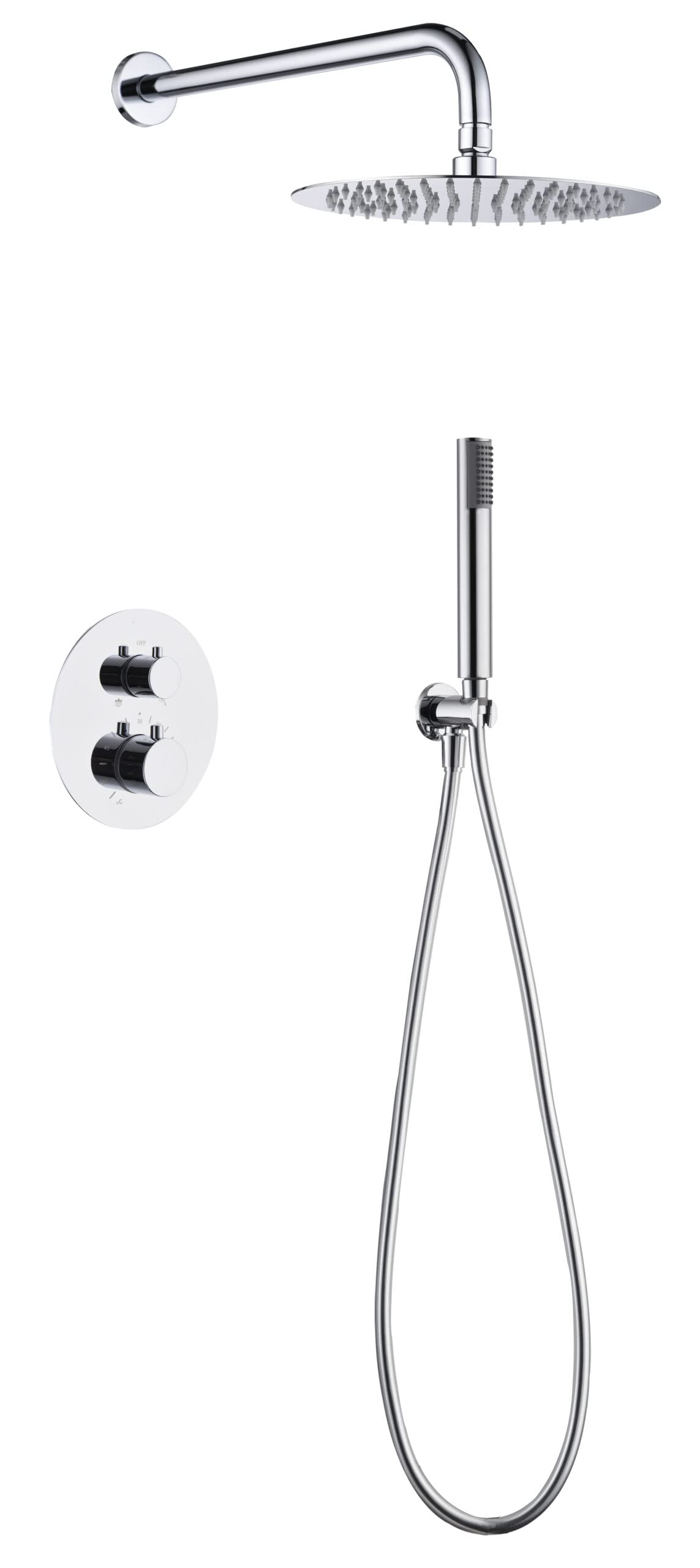 IMEX GTM039 Rociador Ducha Empotrada - Cromo, S.304 Ø25 cm, Termostático de 2 Vías, Caudal 20 l/min, Cartucho Autolimpiable TURN CLEAN SYSTEM, Serie Monza