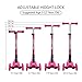 ChromeWheels Foldable Scooters for Kids, Deluxe Kick Scooter 4 Adjustable Height 132lbs Weight Limit 3 Wheel, Lean to Steer LED Light Up Wheels, Best Gifts for Girls Boys Age 3-12 Year Old, Pink