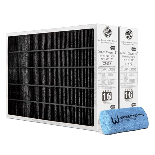 Lennox X6672 Healthy Climate 16x25x5 Furnace Filter Merv 16 Carbon Clean Home Air filter for HVAC system 2 Pack with Cleaning Cloth