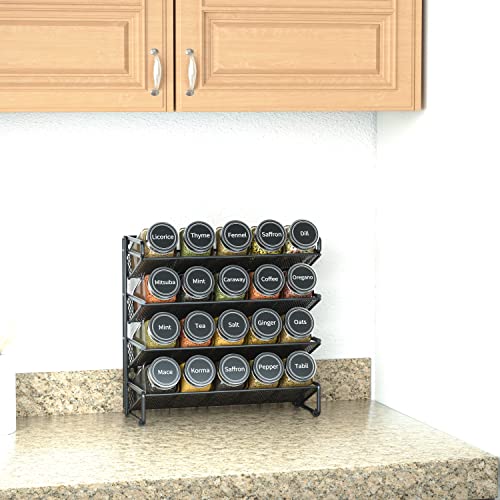 Image of SpaceAid Spice Rack Organizer with 20 Spice Jars, 386 Spice Labels, Chalk Marker and Funnel Set for Cabinet, Countertop, Pantry, Cupboard or Door & Wall Mount - 20 Jars, 9.8 inch W x 10.8 inchH, Black