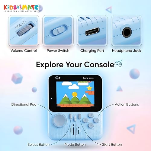 Image of Kidsmate Handheld Gaming Console Video Game for Kids with 666 Built-in Retro Games | Rechargeable Battery, Compact Design with TV Connectivity for Big Screen Play | Ideal for Fun & Learning (Blue)