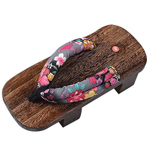 Jiyaru Sandale Femme Homme Floral Pantoufle Tong Bois Geta Japonaise Sabots Cosplay Pantoufles à Fond Épais #1 35-37