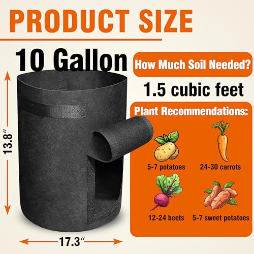 Image of Gardzen 6 Pack BPA-Free 10 Gallon Vegetable Grow Bags with Access Flap and Handles, Suitable for Planting Potato, Taro, Beets, Carrots, Onions, Peanut