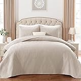 BYSURE 3 Piece Quilt Sets Queen/Full Size (Beige,90"x96"), Lightweight Ultrasonic Microfiber Bedspre