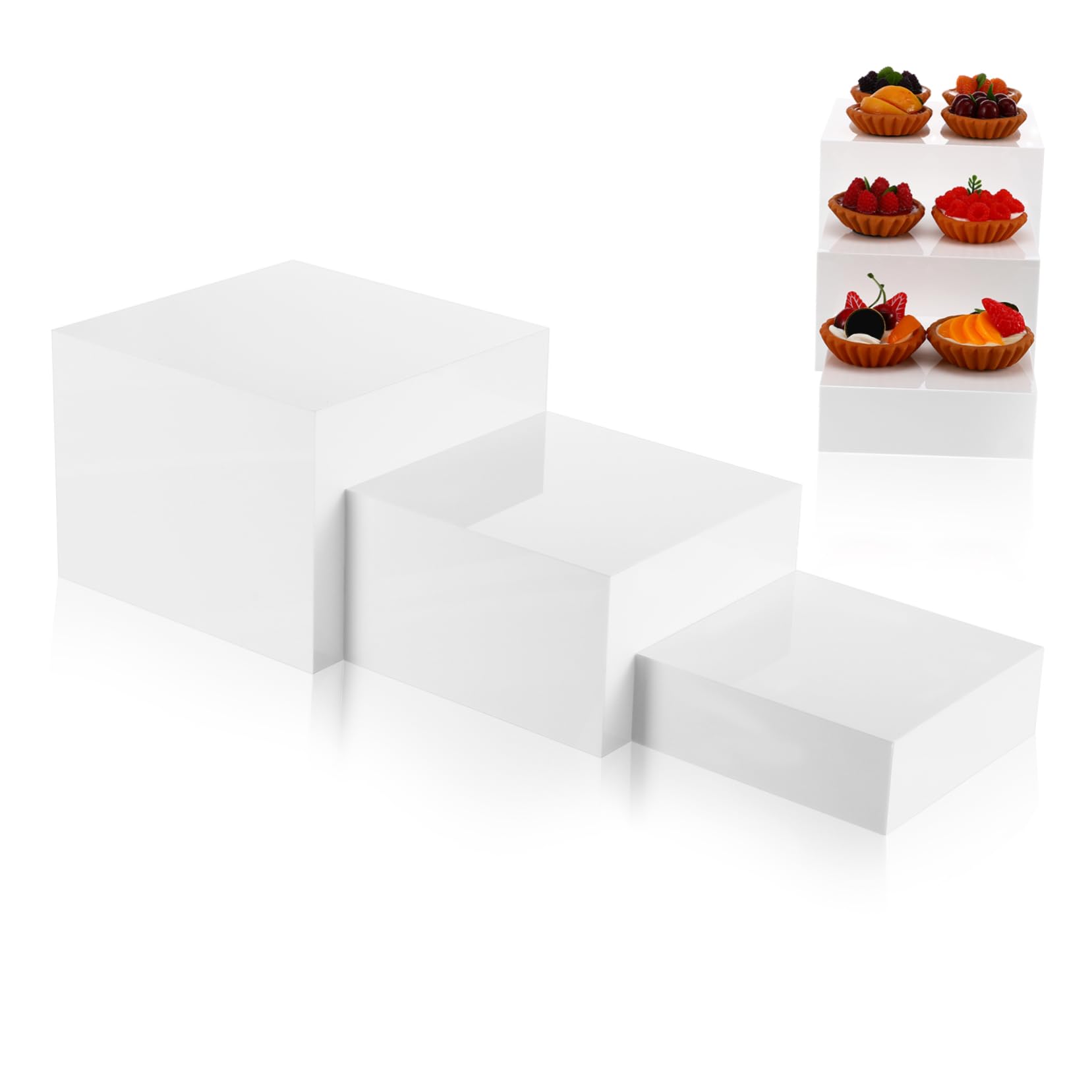 Supports de buffet blancs en cube pour surélever desserts et décors