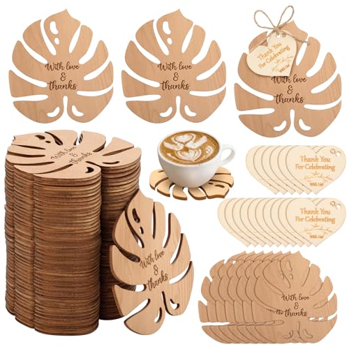 LemonRoad 50 Pcs Monstera Cork Coasters Wedding Favors