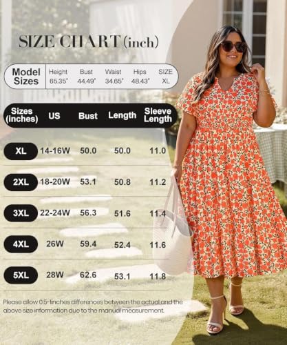 Image of TIYOMI Women Plus Size Dress Boho V Neck Short Sleeve Beach Maxi Dresses Floral /Stripe /Leaves /Lemon XL-5XL
