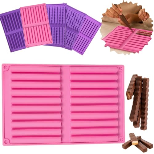 Image of Chocolate Fry Mold, Silicone Candy Bar Mold with Stick Design，Pink：1