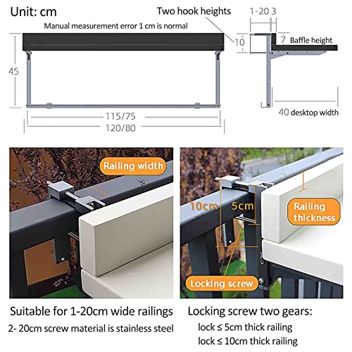 Mesas de deck de corrimão - Mesa de grades suspensas dobráveis ​​para varanda, altura ajustável de 5