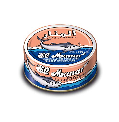 Solid Tuna In Virgin Olive Oil - Canned Tuna Fish In Cold Pressed Tunisian Olive Oil From El Manar - 10-Pack Of 160G Cans #TOP24