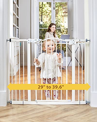 Innotruth 29-39.6" Baby Gate For Pets, Auto Close Both Sides Dog Gate With One-Hand Opening, 30" Tall Safety Gates For Stairs, Hallways, Bedrooms, Wall Pressure Mount No Drill, White #TOP1