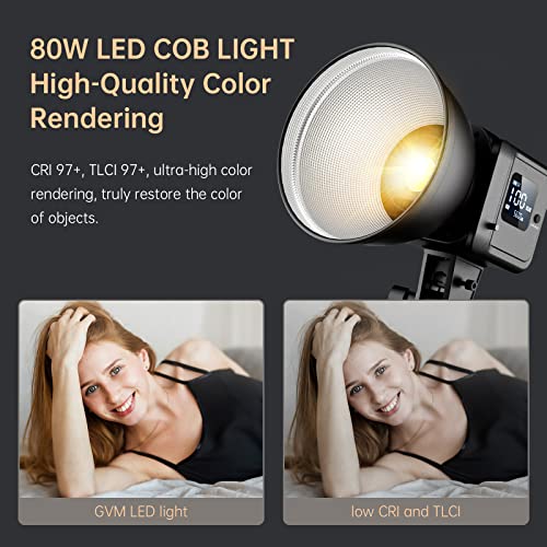 Image of GVM Great Video Maker GVM 80W Bi-Color COB Video Light Kit, 2700K~7500K Continuous Lighting for Photography with Bowens Mount Softbox&Stand, 8 Effects Support AC Adapter & NP Battery
