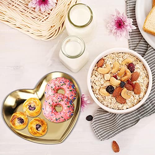 HERCHR Small Trinket Tray, Gold Heart Shaped Jewellery Dish Plate Stainless Steel Decorative Tray Earrings Rings Bracelet Organizer Tray, 3.4x3.5inch