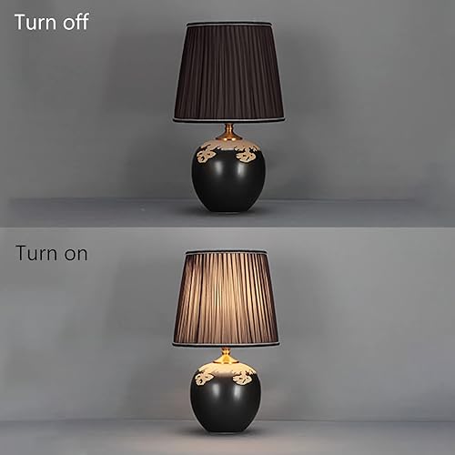 Miniatura 6 de PSXPSXO Lámparas de mesa de cerámica negra pintadas a mano pantalla de tela lámpara de mesita de noche para dormitorio sala de estar oficina