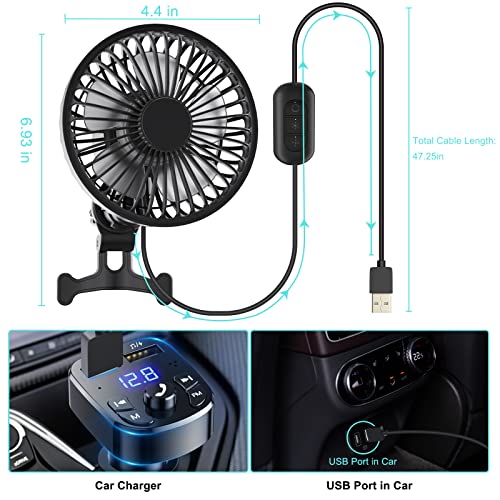 Amsdifio Car Fan, USB Fan for Car with Clip On, Oscillation Fan with Powerful 3 Speed, 360 Degree Rotatable, RGB Lighting, Auto Cooling Air Fan for Car, Truck, SUV, RV, Vehicles (5V, Black) 5 51RtkX0HdFL