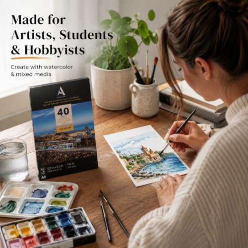 Image of ArtRight Artists Watercolor Paper (A5 Pack of 40 Sheets, 300 GSM); Handmade Watercolour Paper for Artists