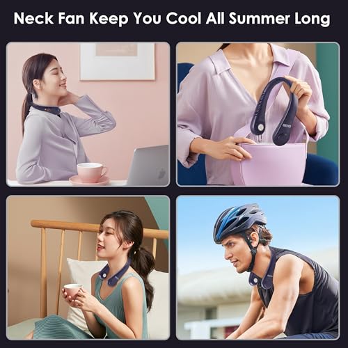 Image of Gesto Portable Neck Fan Rechargeable - Hands-Free Neck Fan for Summer With 1500 mAh Battery & Display | 5-Speed 360 Airflow, USB Charging Personal Fan for Home, Kitchen, Gym, Travel, Running - Blue