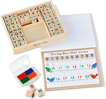 Melissa & Doug Deluxe Wooden Toy Stamp Set ABCs 123s Arts and Crafts Stamp Sets and Stencils 3+ Gift for Boy or Girl
