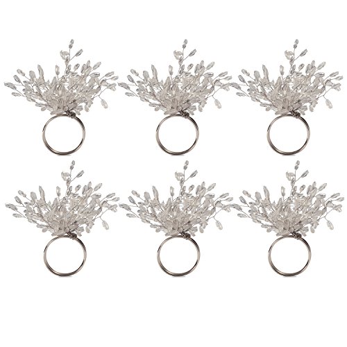 Dii Christmas Thanksgiving Holiday Tabletop Décor Collection Decorative Napkin Ring Holder Set, 4" Diameter, Silver Beaded Starburst, 6 Piece #TOP26