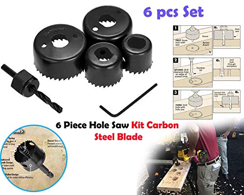 Image of Oblivion 6Pc Hole Saw Drill Bit Set - Circular Cutting Tool 32mm, 38mm, 44mm, 54mm Bi-Metal Heavy-Duty Bits for Wood & Metal, Multi-Size Saws with Quick-Change Power Accessories - Professional Kit.