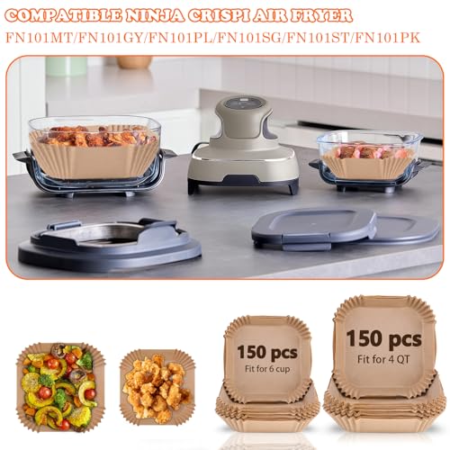 Image of WMKGG 300PCS Air Fryer Liners for Ninja Crispi,4 QT&6 Cup Parchment Paper | Air Fryer Accessories for Ninja Crispi 4-in-1 Portable Glass Air Fryer Cooking System
