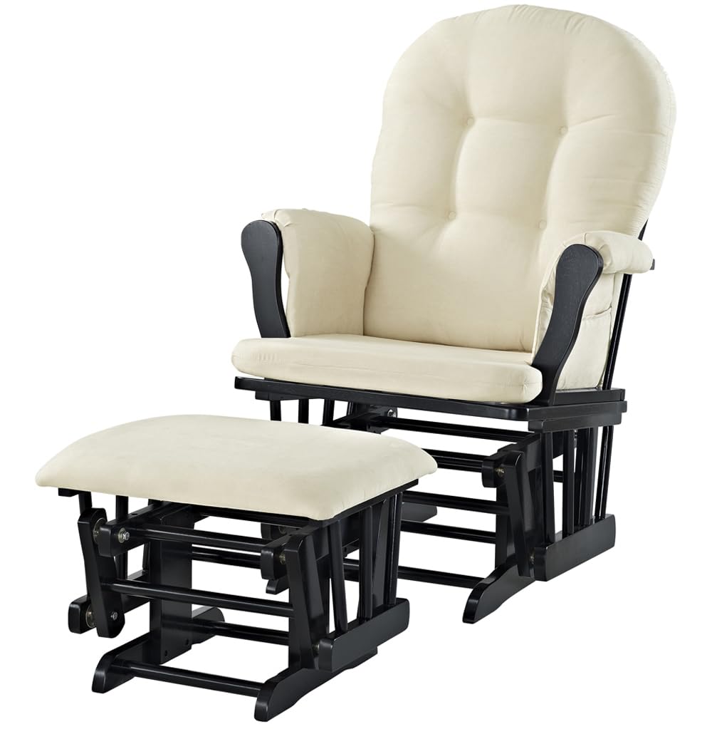 Angel Line Grayson Glider and Ottoman, Black w/Beige Cushion
