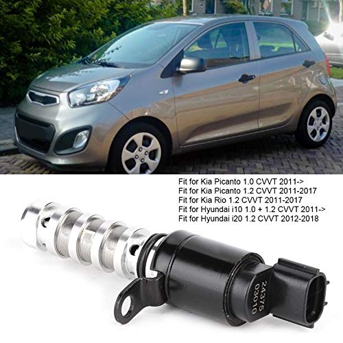 Terisass Magnetventil 24375-03010 Auto Nockenwellen-Magnetventil-Austauschsatz mit variabler Steuerzeiten, Aluminium, Passend für Picanto, Rio, i10, i20 2011-2018, Silber
