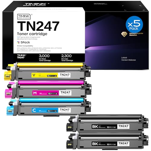 Timink Toner TN247 TN-243CMYK Toner Value Pack Compatible for Brother TN243 DCP-L3550CDW HL-L3230CDW HL-L3210CW MFC-L3750CDW HL-L3270CDW DCP-L3510CDW Ink Cartridges (Black Cyan Yellow Magenta 5-Pack)