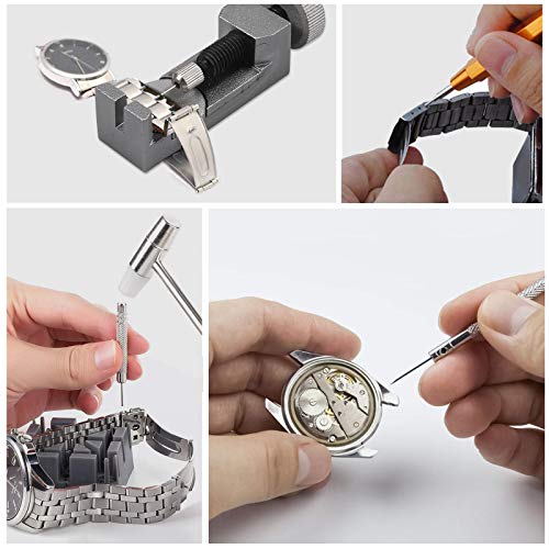 204 PCs Watch Repair Kit with 40 x Watch Batteries, Watch Press Tool and Fitting Dies, Justech Watch Case Opener Spring Bar Repair Tools Watch Band Link Pin Tools and Carry Case
