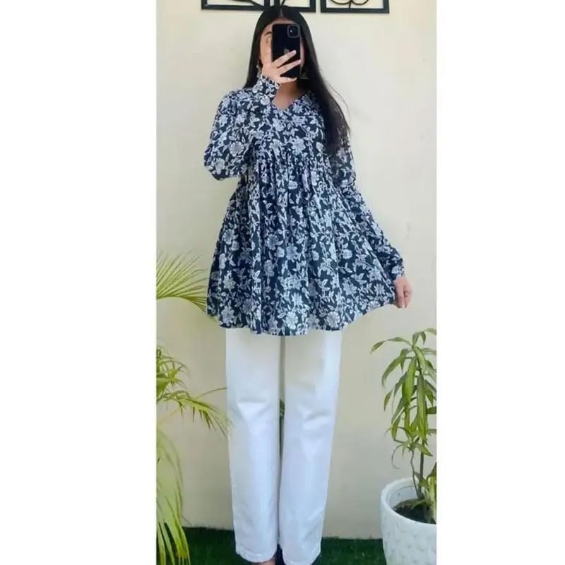 Image of Printed Kurti for Womens V-Neck TOP with Beautifull Design, Full Sleeves