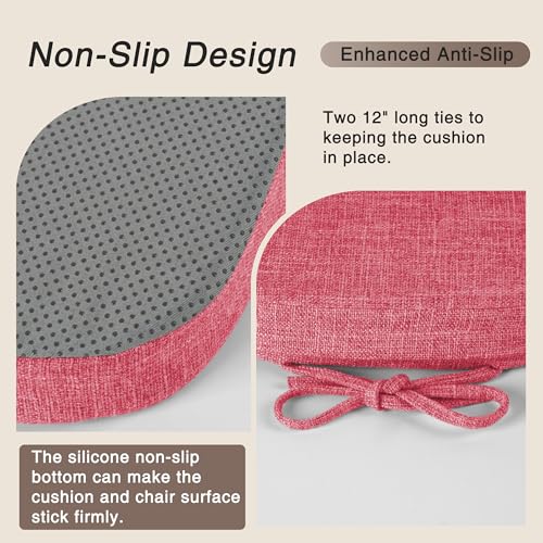 Image of OVOV 14x14 Chair Cushions for Metal Dining Chairs 1 Piece Pink | Non Slip, Washable Removable Cover with Ties, Textured, for Dining Room, Kitchen Cafes Bistro Patio, Stackable Chairs