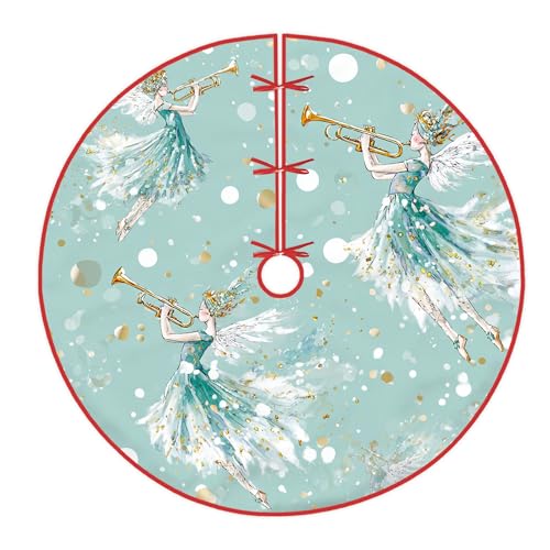 Falda de árbol de ángel, vestido de trompeta festiva de Navidad, falda de árbol de terciopelo aguamarina, decoraciones navideñas para el hogar, entrada, interior, exterior, festival, fiesta