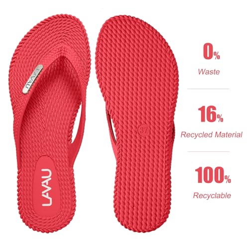 Image of LAVAU Flip Flops for Women, Waterproof Non Slip Thong Sandals for Shower Beach Pool, 100% Recyclable