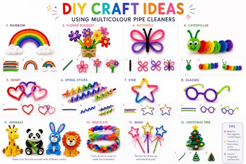 Image of Premium 100 Pcs Pipe Cleaners for DIY Craft Flowers Bouquet Fuzzy Chenille Stems & Fluffy Sticks for Arts & Crafts, Creative School Projects, Kids Craft Supplies, Home & Party Decor (Pastel Colours)
