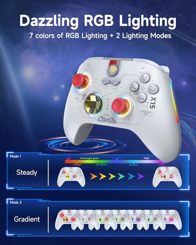 EasySMX X15 PC Controller - Enhanced Wireless Bluetooth Controller with Hall Joysticks/Hall Triggers/RGB Lighting - No Stick Drift, No Dead Zone - Work for Windows PC, Android, Steam and Switch - Thumbnail 2