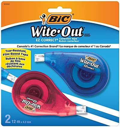 BIC Wite-Out Brand EZ Correct Correction Tape, 39.3 Feet, 2-Count Pack of white Correction Tape, Fast, Clean and Easy to Use Tear-Resistant Tape Office or School Supplies
