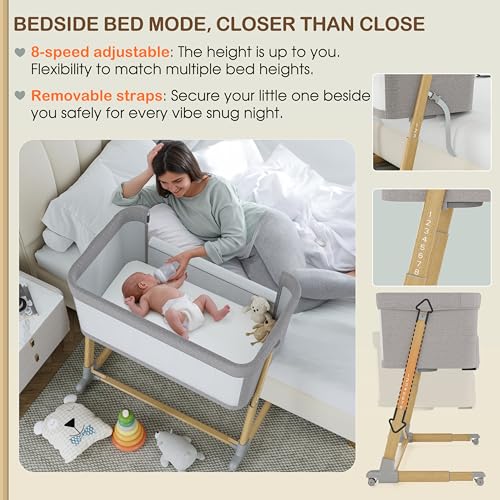 AMKE Baby Bassinets,All mesh Bedside Sleeper,Portable for Safe Co-Sleeping,Adjustable Crib,Baby Bed for Infant Newborn - Thumbnail 6