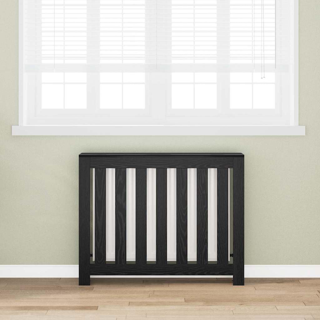 Heizkörperabdeckung Schwarz Eichen-Optik aus Holzwerkstoff 104 x 20 x 82 cm mit oberem Regalfach für Wohnzimmer, Bad, Küche zur Wärmeaufwertung