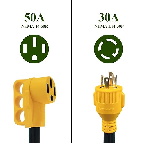 Miniatura 2 de Generador de 30 amperios de 4 clavijas para alimentar 50 amperios RV, cable de alimentación de extensión, adaptador de generador RV NEMA L14-30P 30