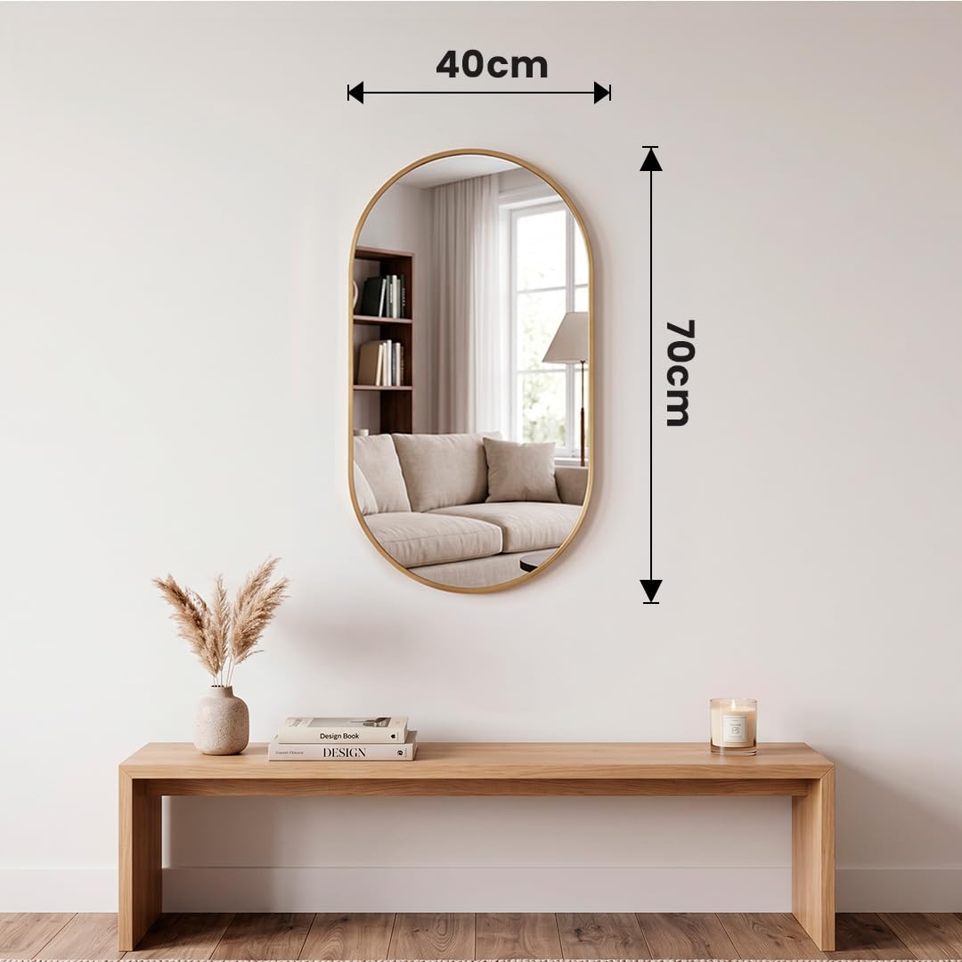 Marctani Miroir Ovale Mural avec Cadre en métal - Miroir Ovale Salle de Bain Moderne et décoratif pour entrée, Salon ou Couloir