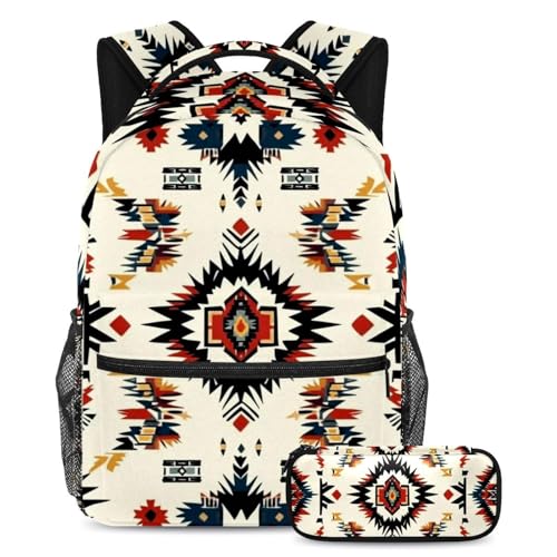 Art amérindien filigrane ensemble cartable enfant grand sac à dos avec trousse d'école