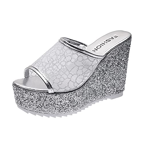 Frauen Wedge Slippers Atmungsaktive Mesh Slip-On Peep-Toe einfarbige Pantoletten Einfache rutschfeste Plateausandalen Cover