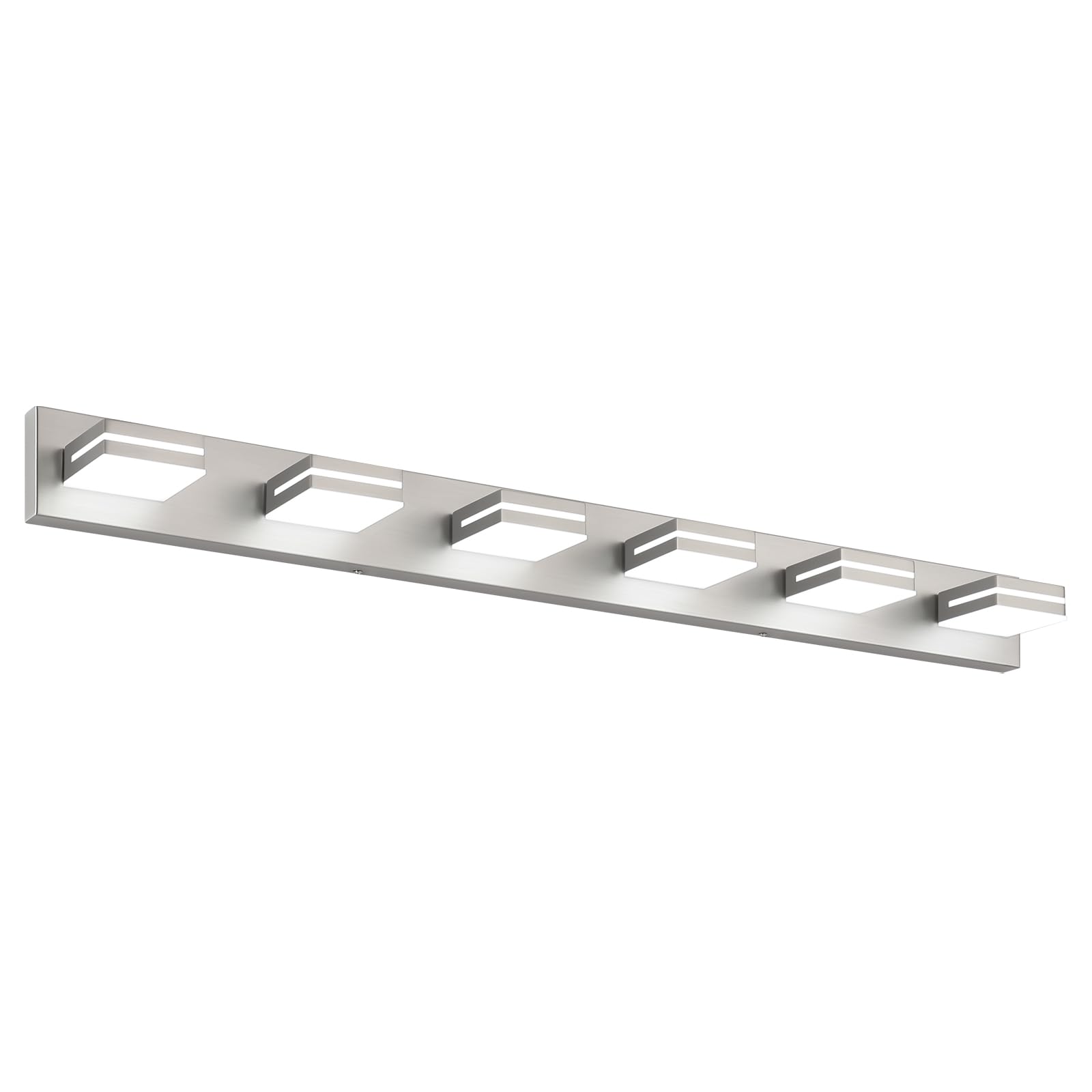 SineRise LED Modern Bathroom Vanity Light Fixtures, Modern Acrylic Bathroom Wall Lighting Fixtures Over Mirror, 6-Light, 48-Inch, Nickel, 100%-0% White