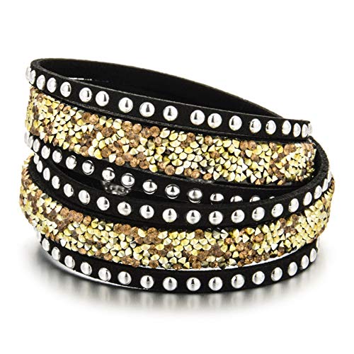 Eralove Leather Wrap Bracelet Full Crystal Leahter Cuff Bracelets for Women Mother Wife