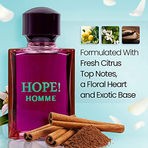 Novoglow Hope Homme For Men - 100Ml Eau De Parfum Spray For Men - Spicy Floral & Intense Fragrance Warm Scent Lasts All Day Long Includes Carrying Pouch Gift For Men For All Occasions #TOP2