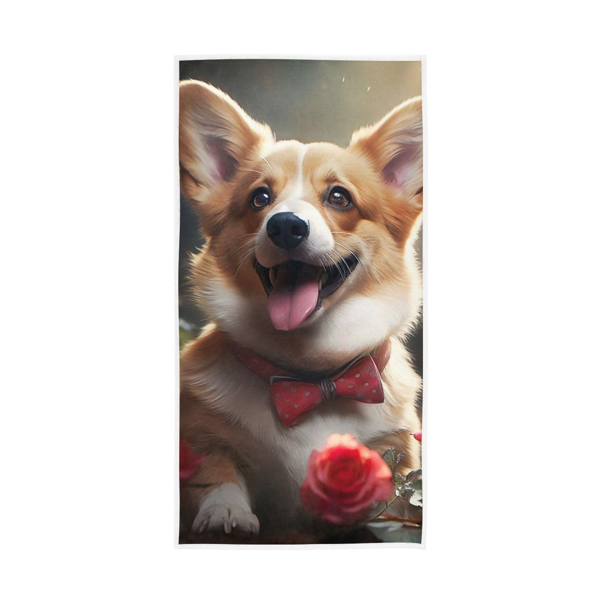 LSRCPD Cute Puppy and Rose Hand Towel, Multipurpose Bathroom Towel for Hand, Face, Hair, Bath 15 x 30 Inches