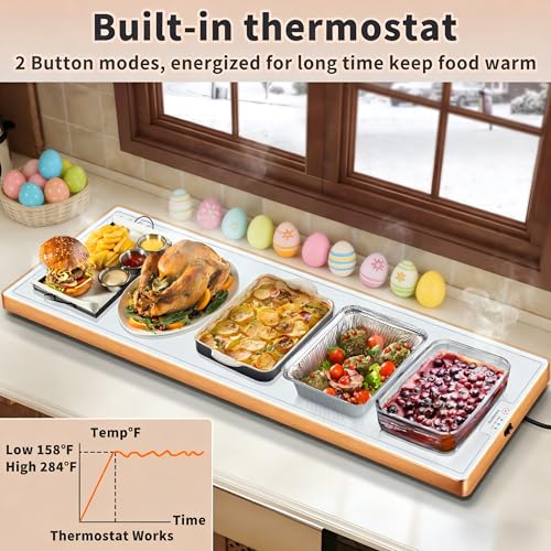 Image of Warming Mat for Food (Extra Long 40 inchx12 inch), Warming Trays for Buffets Party & Daily Use, Temperature Control Food Warmer, Full Surface Warm Tempered Glass Food Warming Mat, White Electric Warming Tray