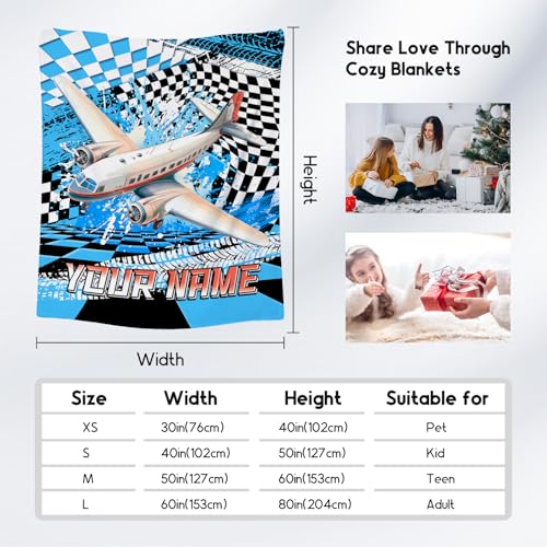 Boys Blanket Gifts, Personalized Kids Blanket with Name, Fluffy Flannel Throw for Son Grandson, Custom Airplane Gifts for Toddler, 30"x40"