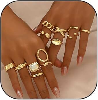 Calkkrer 6-teiliges Ring-Set Retro - Metall & Kristall Mit Faux-Perlen