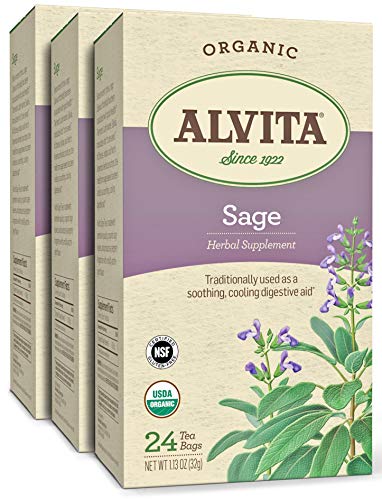 Alvita Organic Sage Herbal Tea - Made with Premium Quality Organic Sage Leaves, And Peppery Fragrance with Mild Astringent Flavor, 72 Tea Bags (3 Pack)